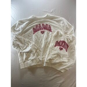 Mama Mini Matching Sweatshirt Set White Rhinestone‎ Heart Sparkle Pink Sz S L